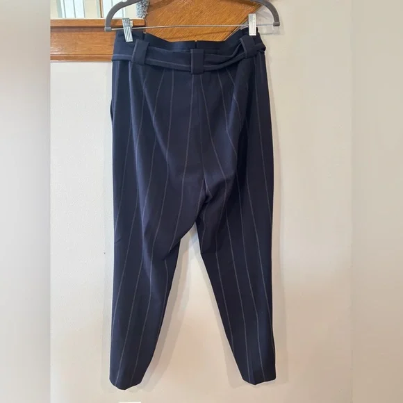 Express Women's Navy Pinstripe Pants with Paperbag Waist - 10 - Picture 3 of 6